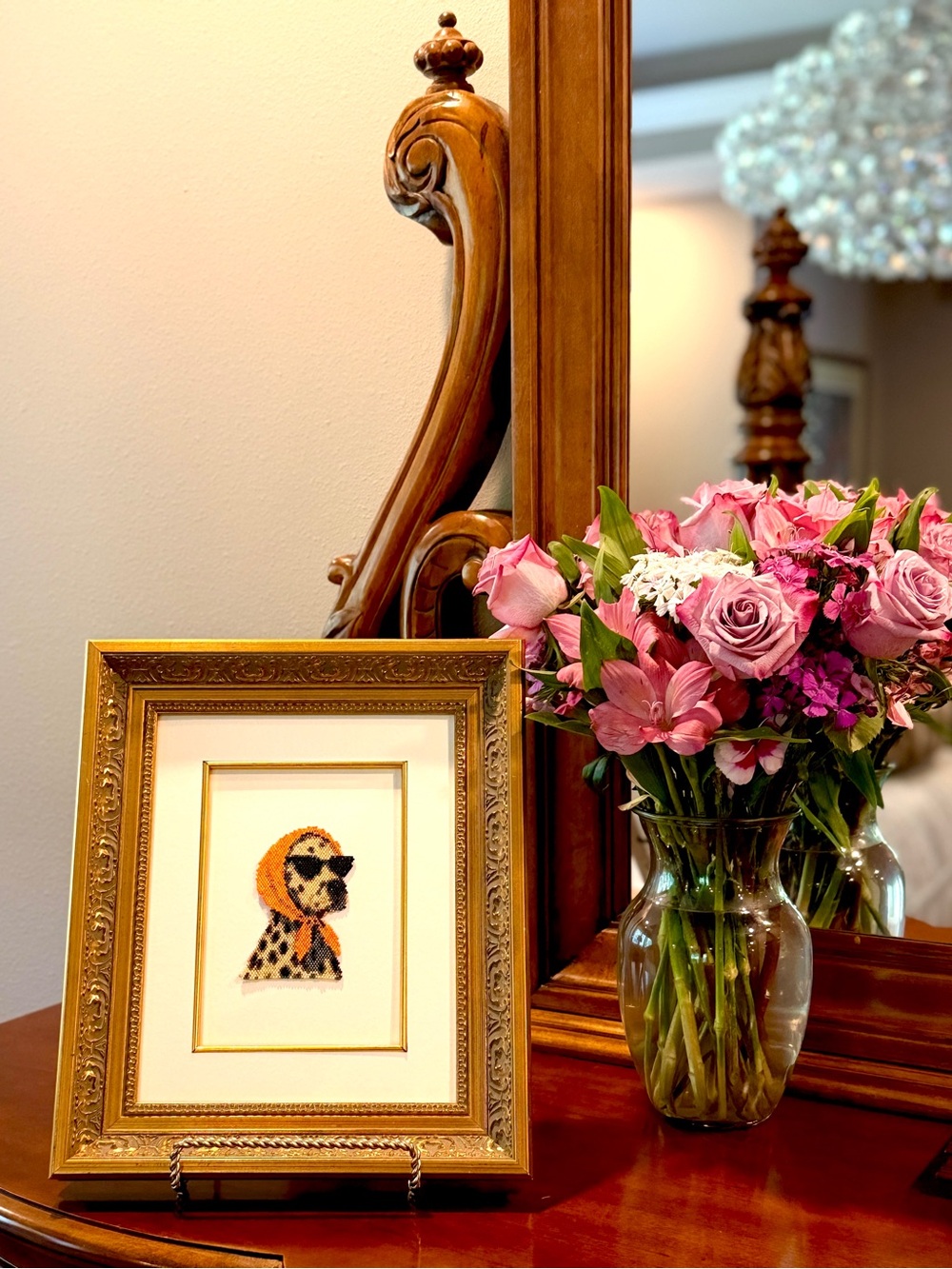 Vintage Framed Dalmatian Bead Art | Handmade Wall Decor - Picture 3 of 7